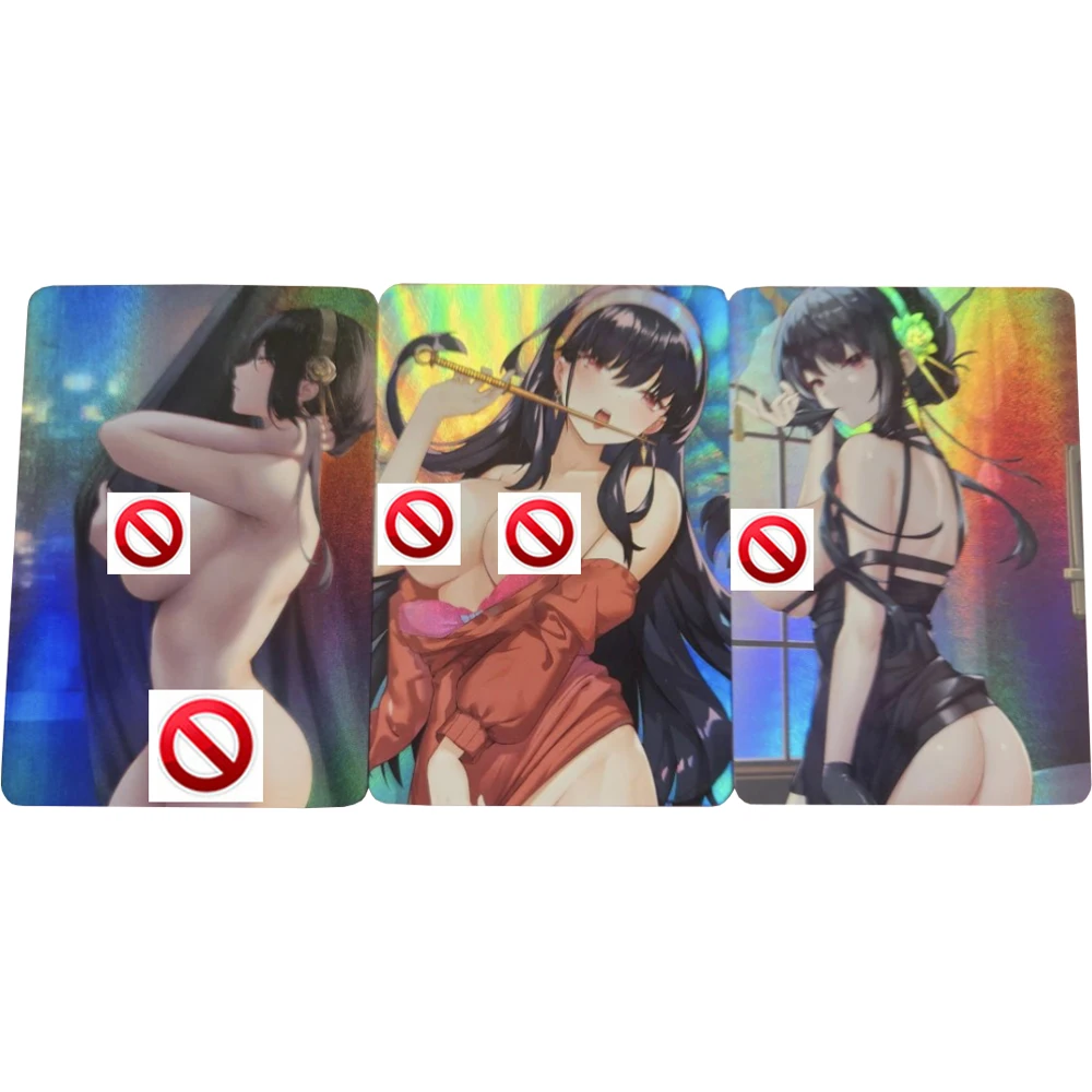

3Pcs/set Yor Forger Nude Refractive Color Flash Cards SPY FAMILY Diy Gift Toys Anime Game Collection Cards