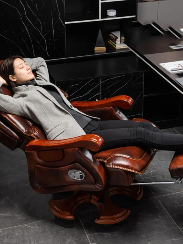 Luxury Leather Boss Office Chair Ergonomic Orange Office Chair With Footrest Sleep Comfort Cadeira Gamer Office Desk Furniture