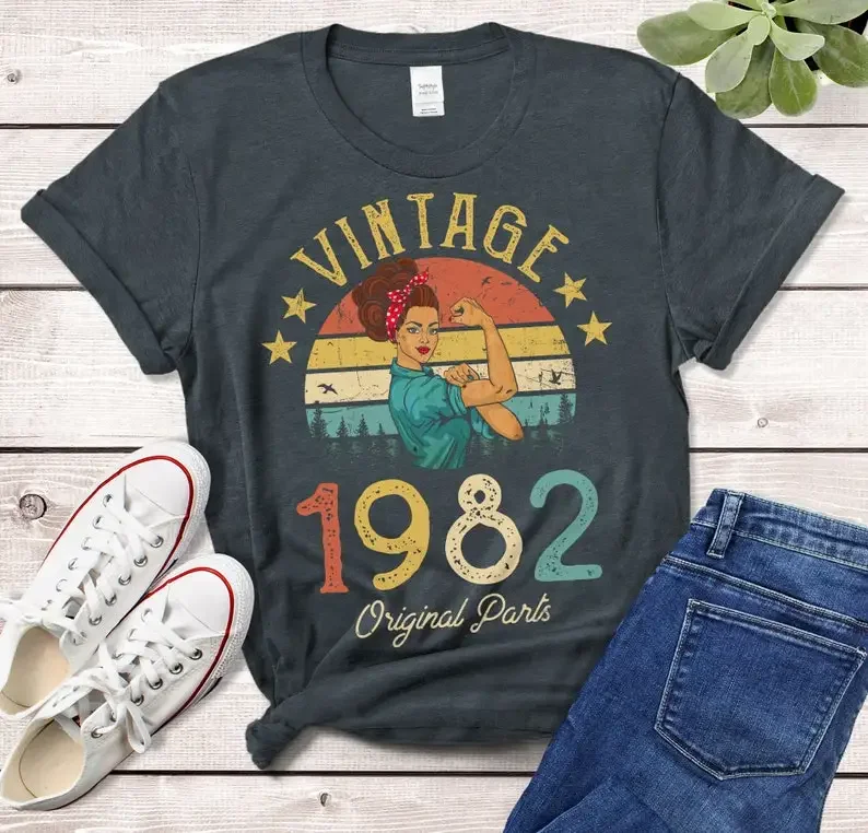 Vintage 1982 T-Shirt Made in 41th birthday  years old Gift for Girl Wife, Mom birthday idea Retro Classic Tshirt 100% cotton y2k