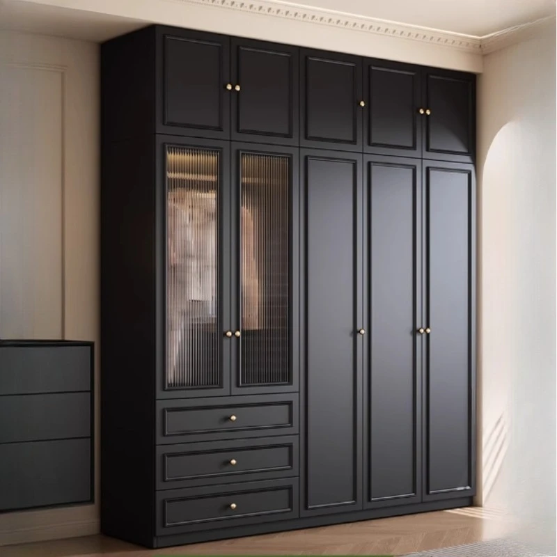 Luxury Underwear Drawers Storage Clothes Cupboard Bedroom Home Furniture modern black Cupboard Wardrobe Orgnizer Cabinets Glass