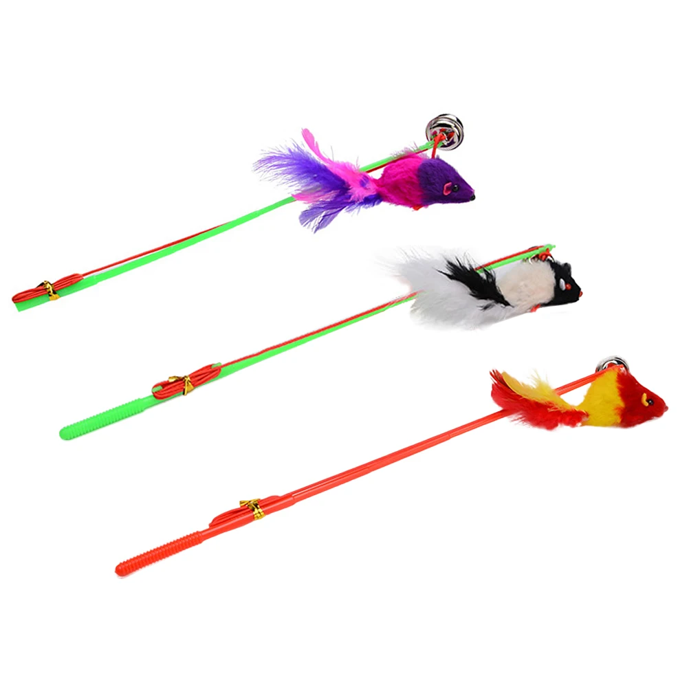 

3 Pcs Cat Teaser Stick Interactive Toy Pet Cats Kitten Training Wand Elastic Rope Playing Stick Cat Exercise Entertainment Pet