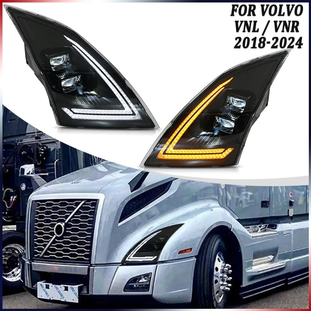 

1Pair LED Projector Headlights Assembly Fit 2018-2024 Volvo VNL / VNR Front Head Lamps Animations DRL Headlamp Accessories