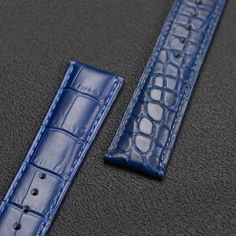 American Crocodile Leather Watch Strap Men\'s Blue Bamboo Joint Genuine Leather For Montblanc Omega Longines Tissto Bracelet 20mm