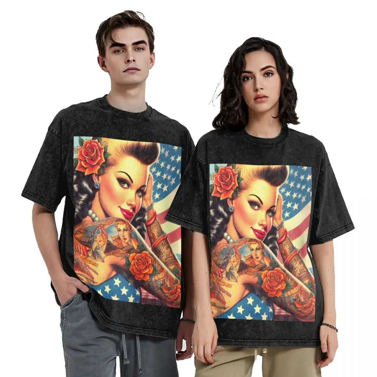 

Vintage Tattooed American Pin-up T-Shirt boys whites Man t-shirt cute clothes funny t shirts for men