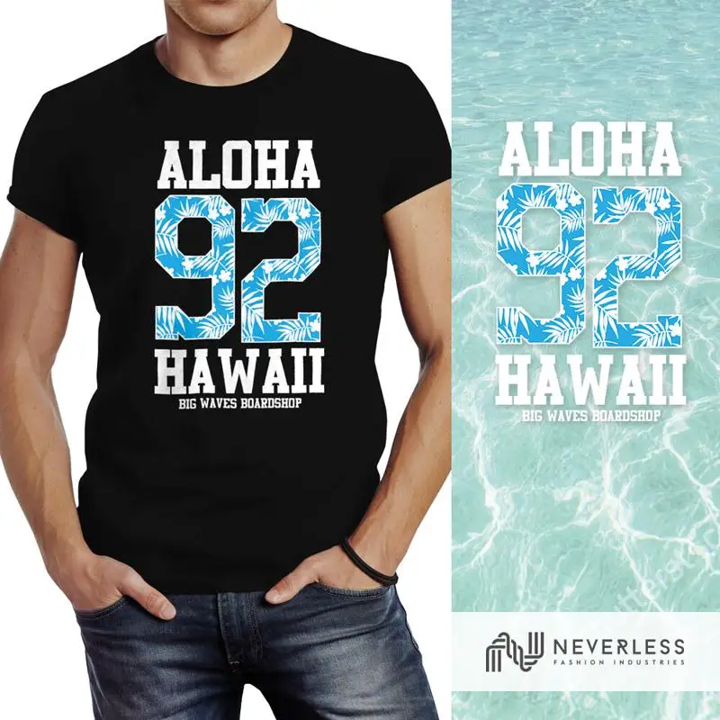 

Mens Aloha Hawaii Summer Palm Leafs Slim Fit Neverless® T-Shirt