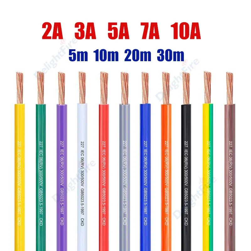 5/10/20/30M RV Copper Wire 0.3mm2 300/500V Multi-Strand 3A 5A Soft Electrical Cable for Car Auto Vehicle Audio Battery LED DIY