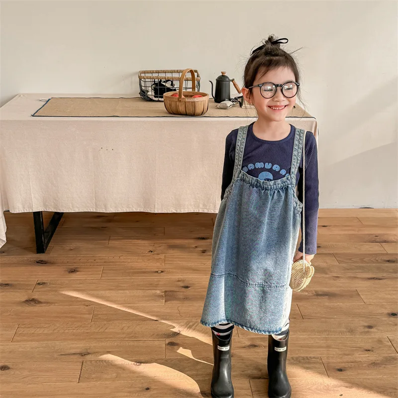 Spring New Children Sleeveless Casual Dress Baby Girls Fashion Denim Sling Dress Kids Versatile Strap Dress Toddler Clothes