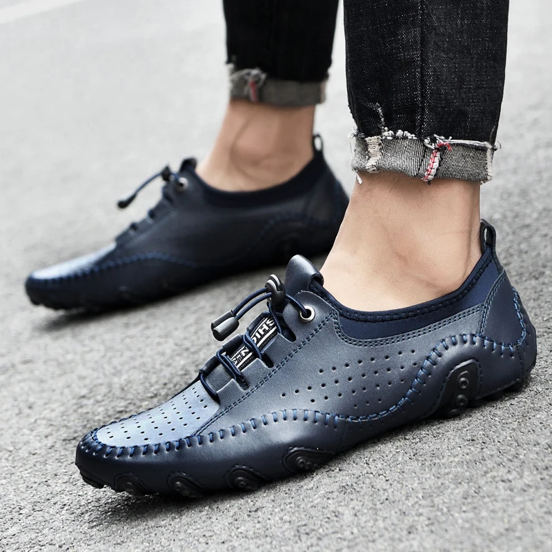 Designer Large Size 47 Men Loafers Soft Moccasins High Quality Spring Autumn Genuine Leather Shoes Men Warm Flats Driving Shoes