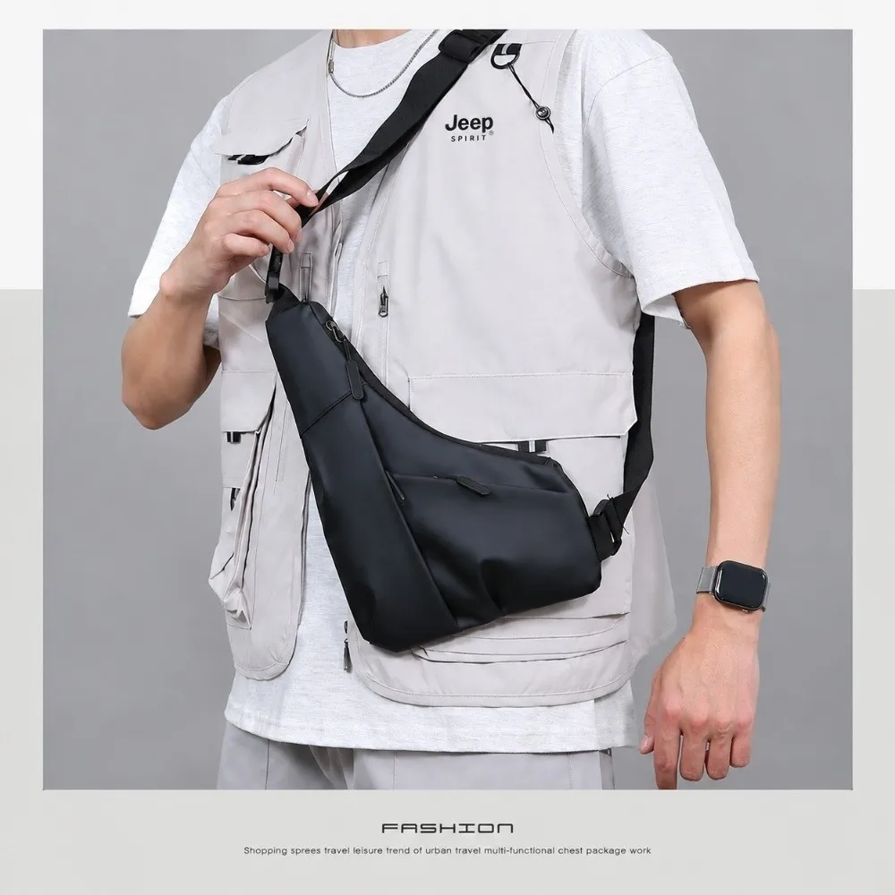 Versatile Black Grey Men's Chest Bag Waterproof Lightweight Shoulder Bag Anti-Theft Asymmetrical Crossbody Bag Hiking