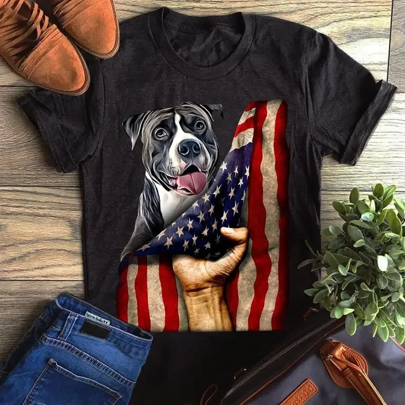 Pitbull Behind The Flag Graphic Unisex T Shirt, Sweatshirt, Hoodie Size S - 5...