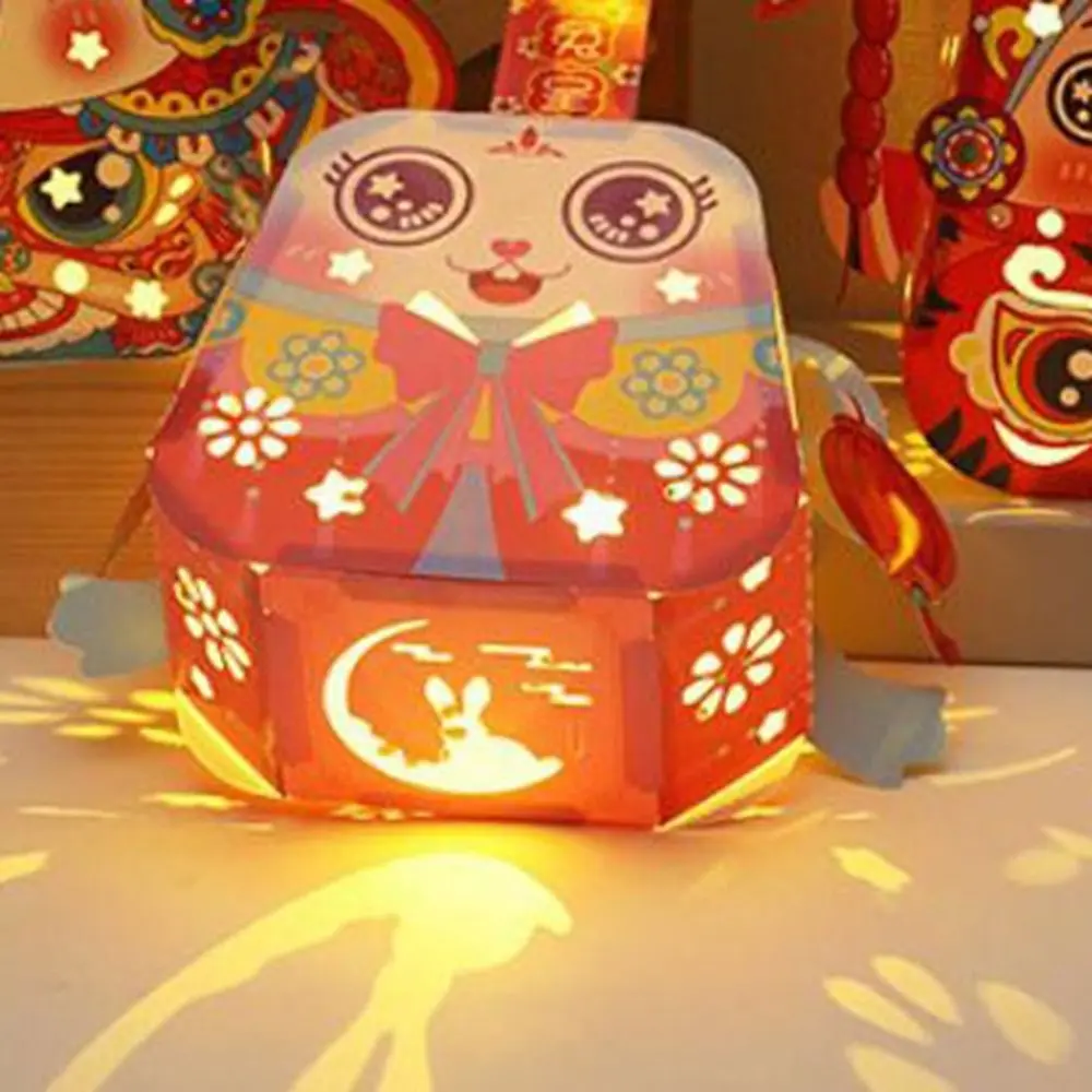 Cartoon Mid-Autumn Festival Lantern Chinese Style Glowing Handheld Rabbit Lantern Handmade DIY Material Package Rabbit Lantern