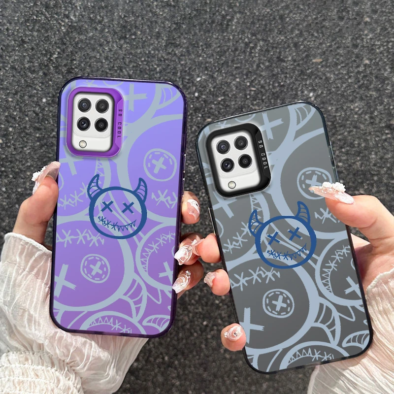 Painted Cartoon Demon Phone Case For Samsung Galaxy A22 M22 F22 M32 A12 M12 F12 Frosted Electroplated Shock-absorbing Cover