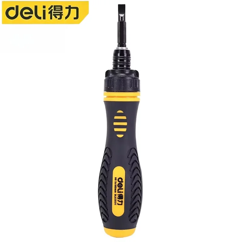 DELI Ratchet Screwdriver Phillips Slotted Dual Purpose Scalable Magnetic Screwdriver Manual Repair Tool for Home Electronic DIY
