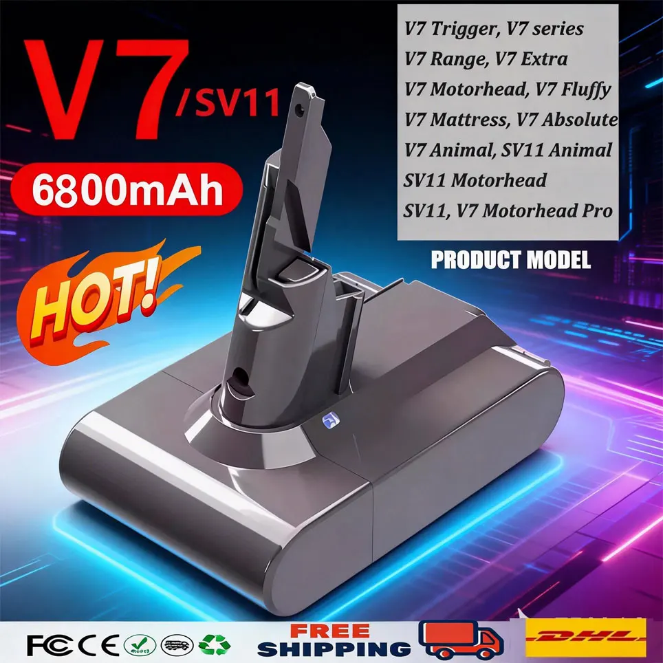 Batterie de remplacement au lithium 12800mAh 21.6V V7 pour Dyson V7 Motorhead Pro V7 Trigger V7 Animal V7 Car+Boat V7 Fluffy SV11