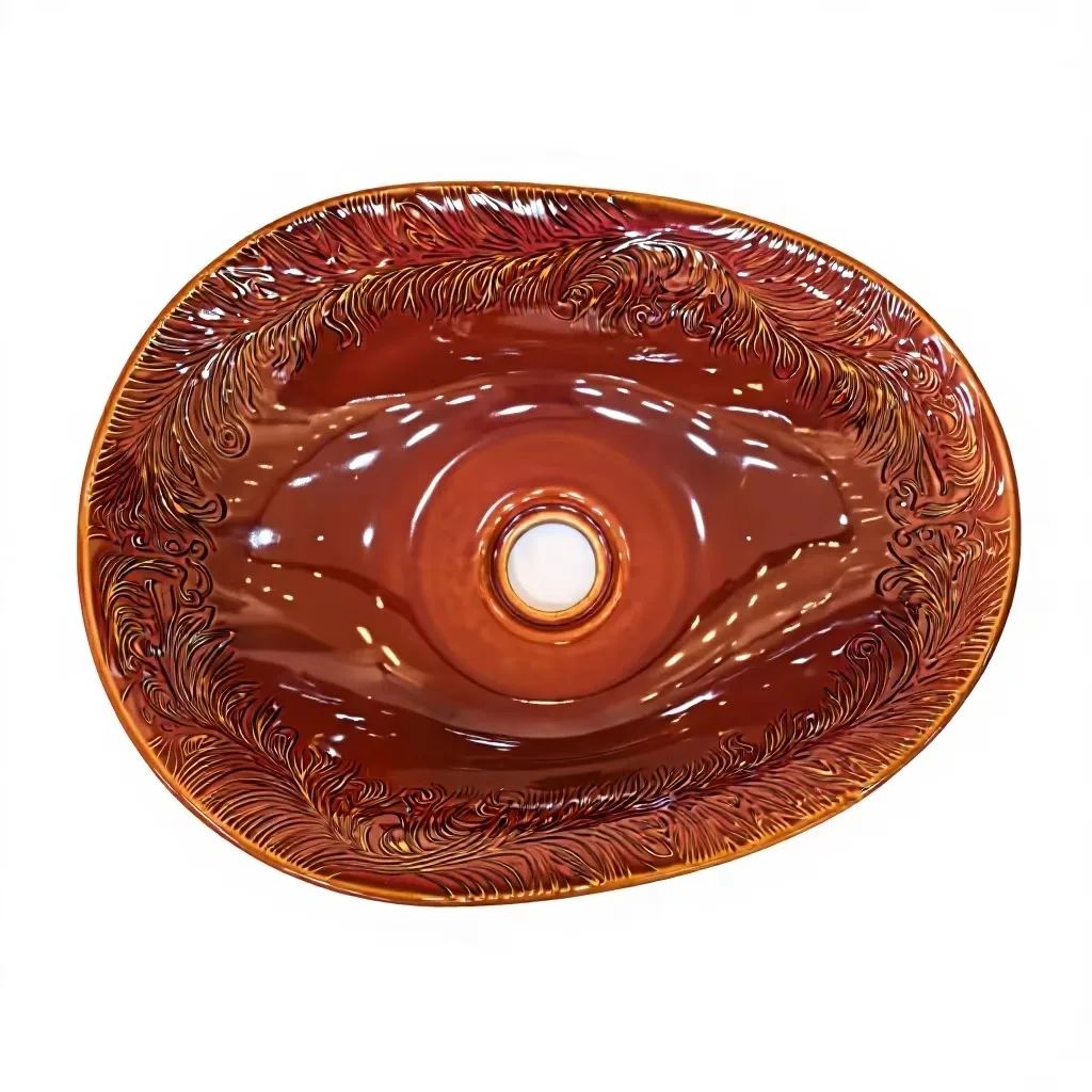 R*# Light Luxury High-End Modern Flower Relief Pattern Design Ceramic Art Basin for Bathroom and Outdoor Use