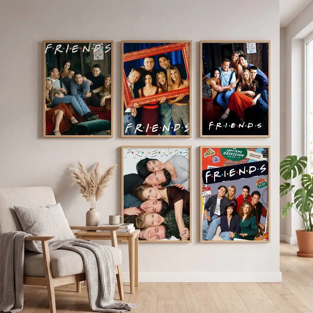 Friends TV Show Anime Poster Self-adhesive Art Waterproof Paper Sticker Coffee House Bar Room Wall Decor