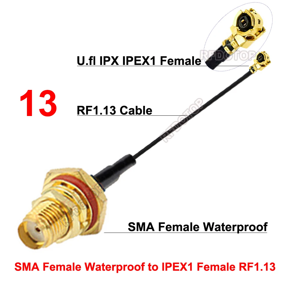 2PCS Waterproof SMA Female to u.FL/IPEX-1 Female Conector RF1.13 RF Jumper Pigtail for WiFi Antenna Female to SMA Female