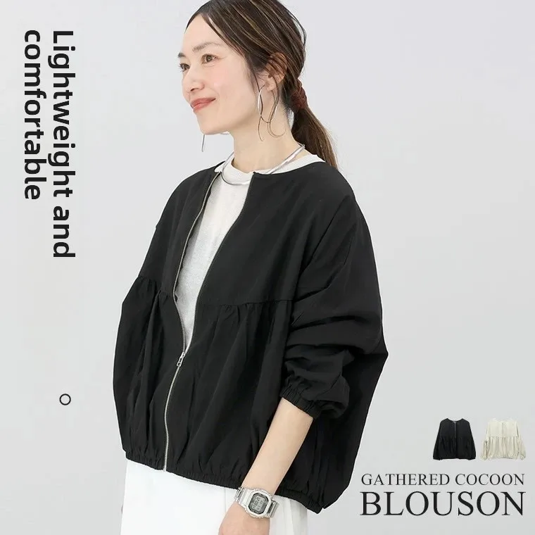 

Повседневная женская куртка на молнии с защитой от солнца, простой дизайн, свободная посадка из полиэфирного волокна, длинная свеча, круглая Ne, повседневная одежда