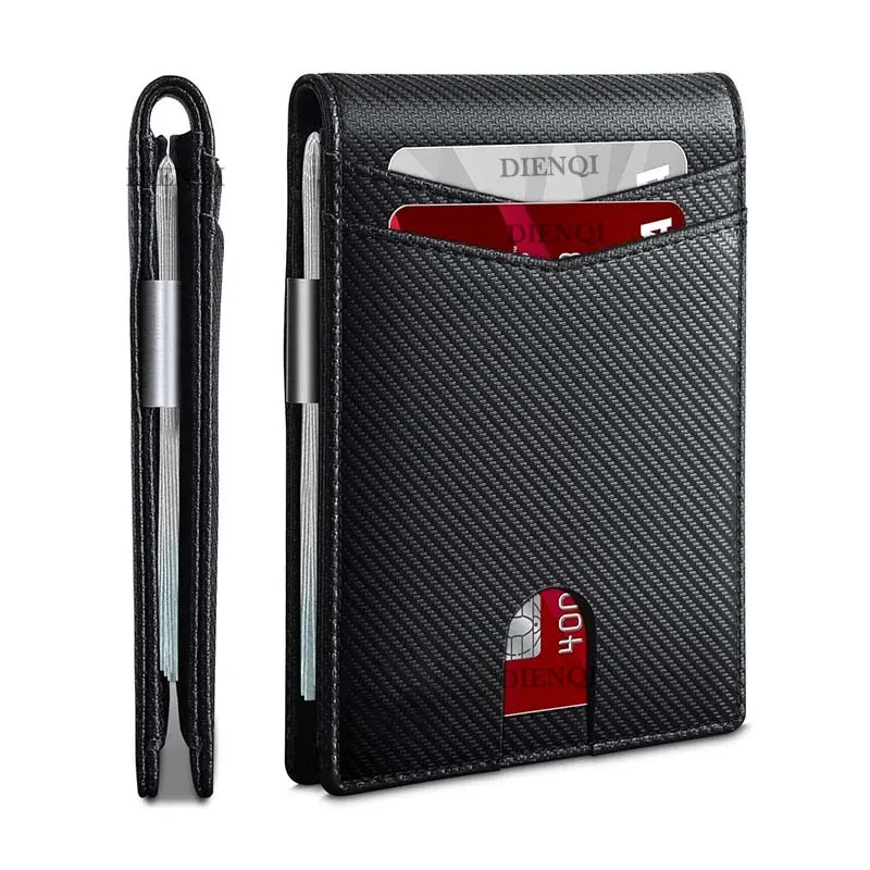 Dienqi rfid Kreditkarten inhaber Brieftaschen Männer Geld Tasche Geldbörse schlanke dünne Brieftasche für Männer kleine kurze Geldbörse männlich schwarz Vallet Brieftasche – Detail 1