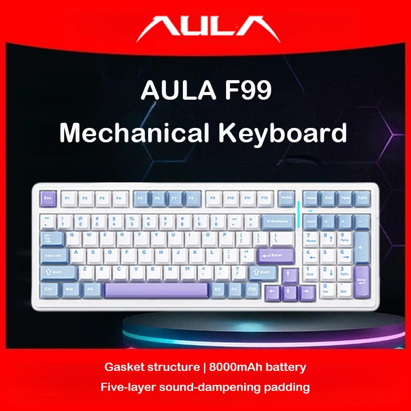 AULA F99 Mechanical Keyboard Triple Mode 2.4G Bluetooth Wired Hot Swappable PBT Gasket RGB 99 Keys for Gamers