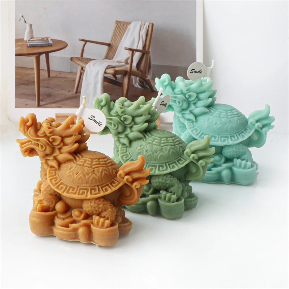 3D Turtle Candle Silicone Mold Dragon Turtle Candle Soap Mold DIY Golden Coin Turtle Basalt Statue Plaster Aroma Candle Mould