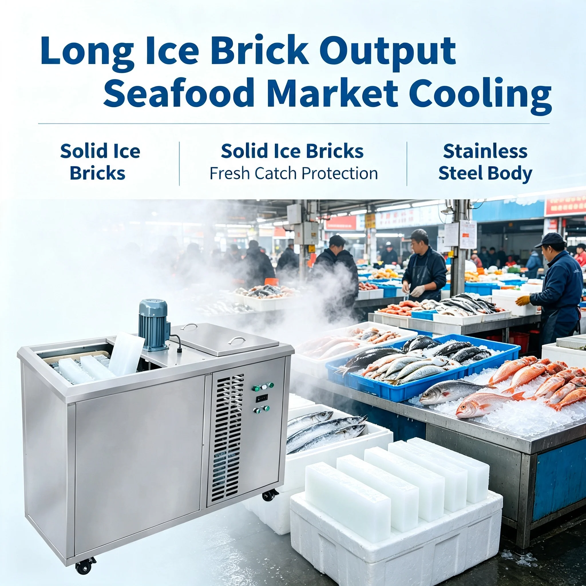 Commercial Block Ice Making Machine 0.3-10T/Day, Automatic Ice Block Production Equipment for Industrial Food Processing