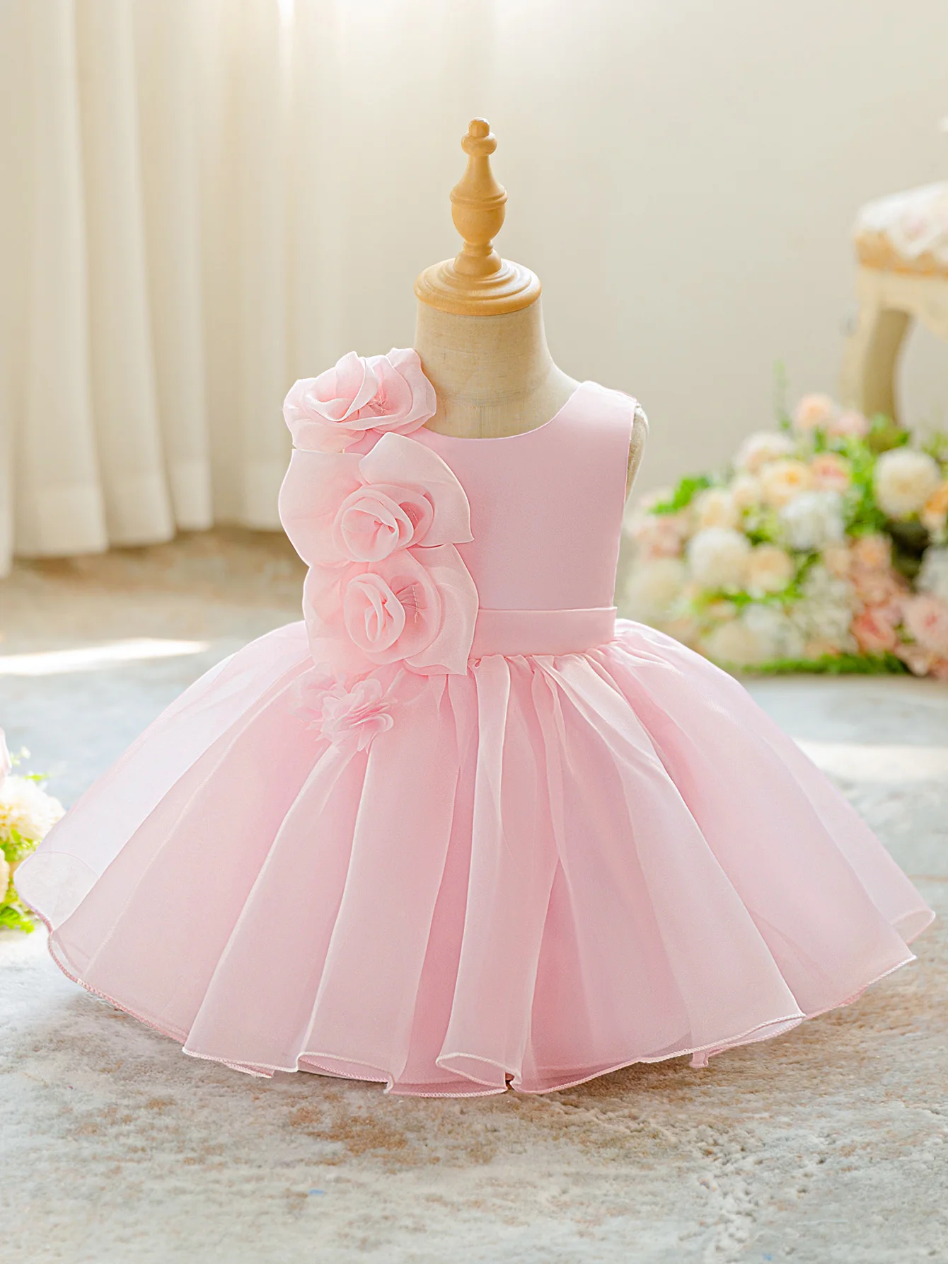 Girl's Pink Sweet Flower Dress Elegant Dress Sweet Style Suitable for Birthday Parties Birthday Gifts Anniversary