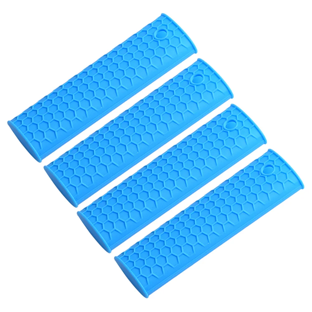 

4pcs Silicone Handle Holder Heat Resistant Non-Slip Pan Protector Sleeve For Cast Iron Cookware Kitchen Tool Blue