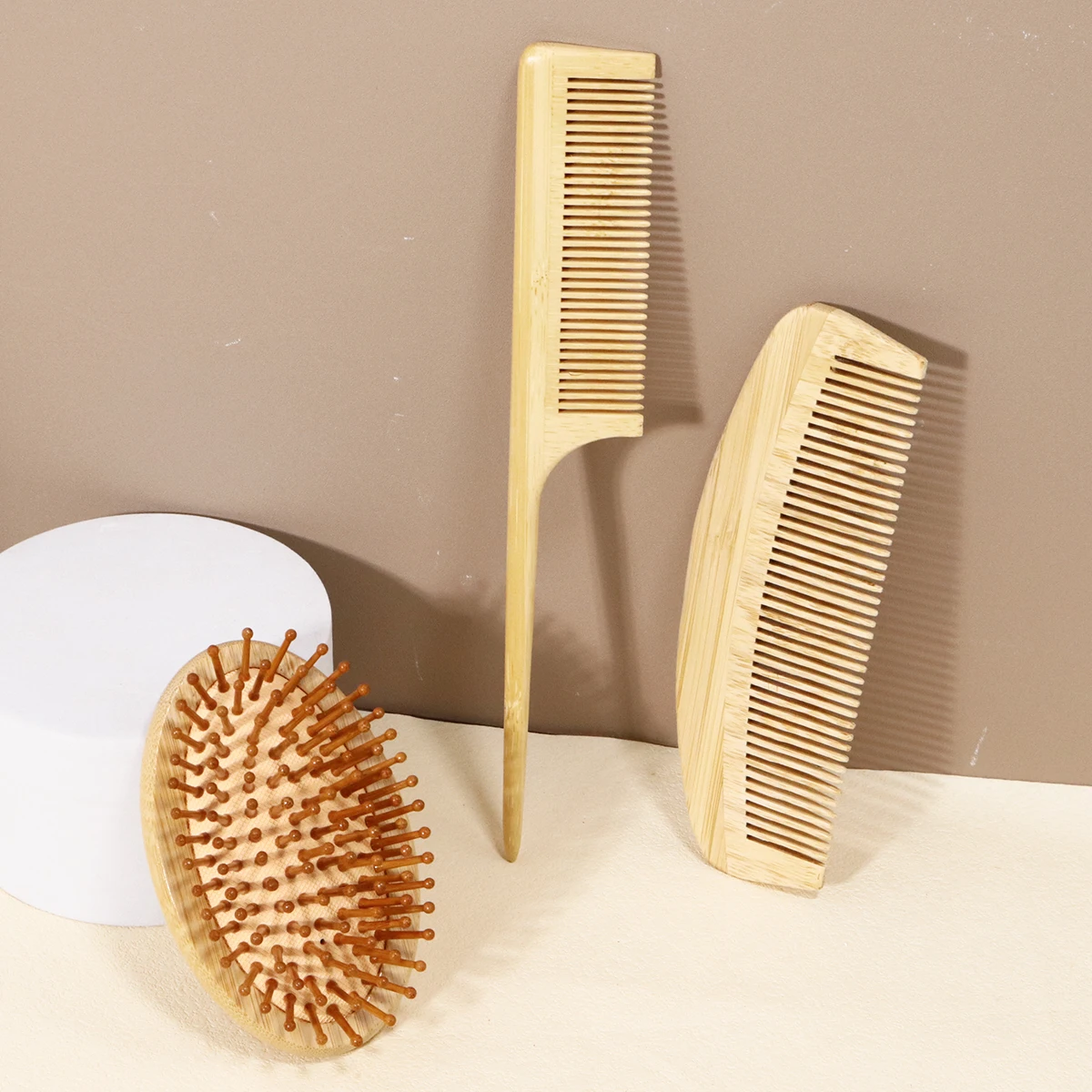 3pcs natural wooden comb set, pointed tail comb, double-sided comb without handle scalp massage comb,Special for real hair wigs