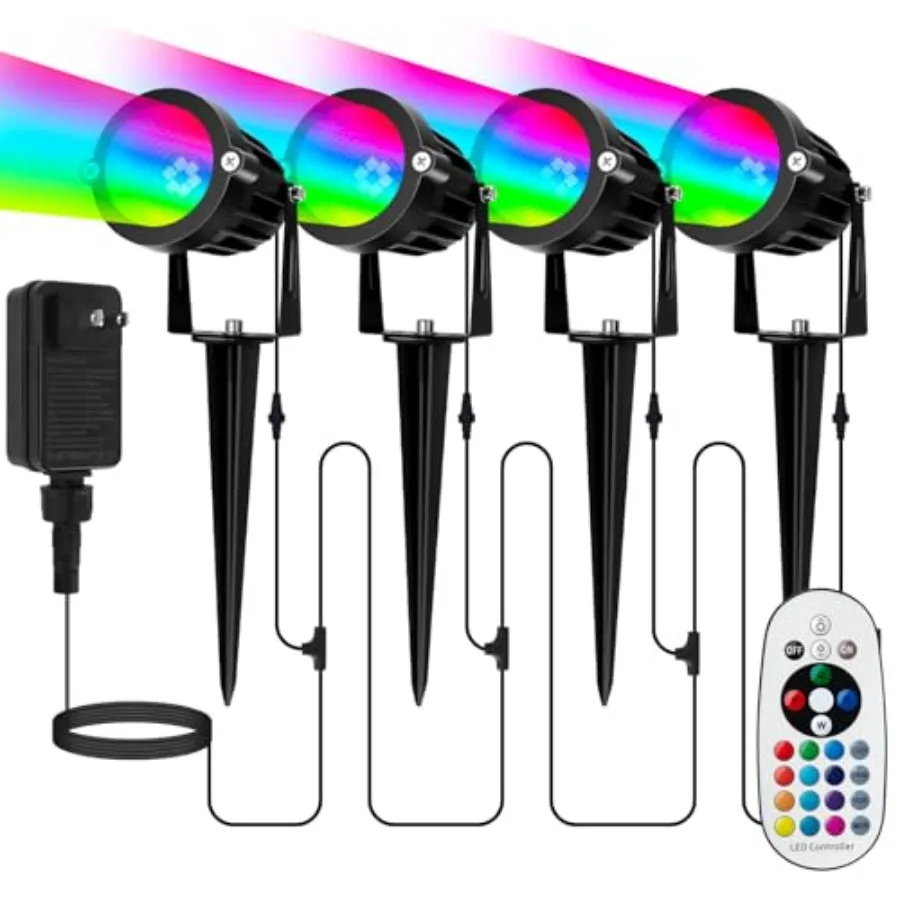 

Уличный прожектор для Хэллоуина и Рождества: Комплект ландшафтного освещения 4-в-1 RGBW с низковольтным трансформатором 6 Вт 24 В IP65