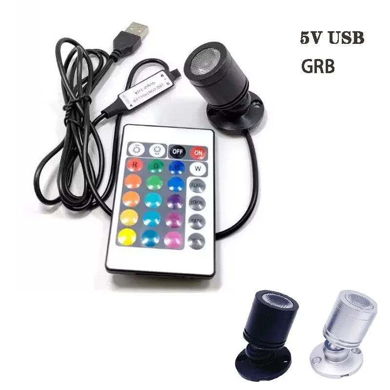 

USB 3W 5V RGB LED-светильник с пультом ДУ, диммируемый, для KTV, бара, витрины, прилавка, декоративной подсветки, ювелирных витрин, небольшой потолочный светильник