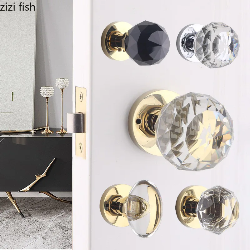 Crystal Glass Spherical Lock Bathroom Door Locks Zinc Alloy Silent Lock Safety Locks Door Handle Home Hardware Accessories