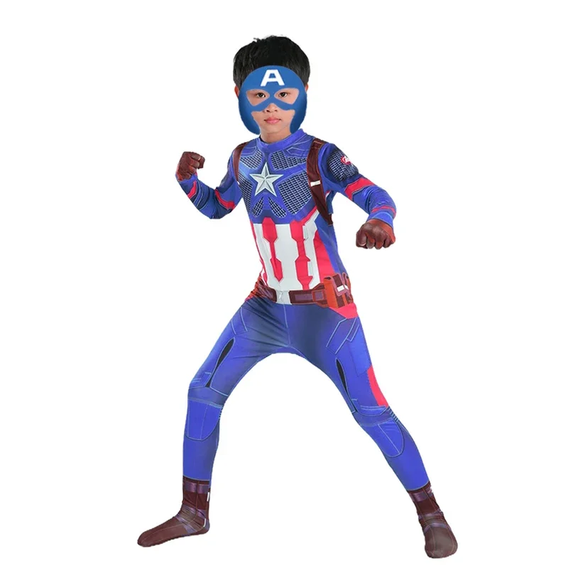 Marvel Capitan America costume cosplay per bambini con maschera ragazzi supereroe spandex body compleanno regalo di Natale festa vestire
