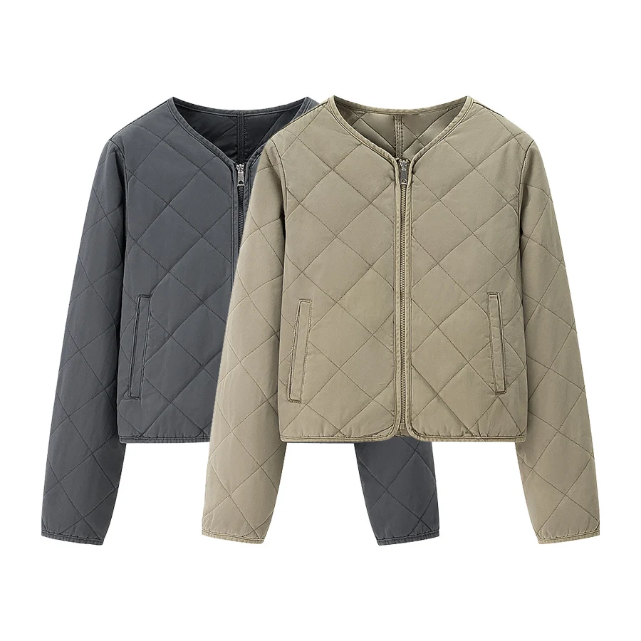 

2025 Autumn New Women Fashion Diamond Short jacket Chic Crewneck Long Sleeve Jacket Outerwear Casual versatile Coat