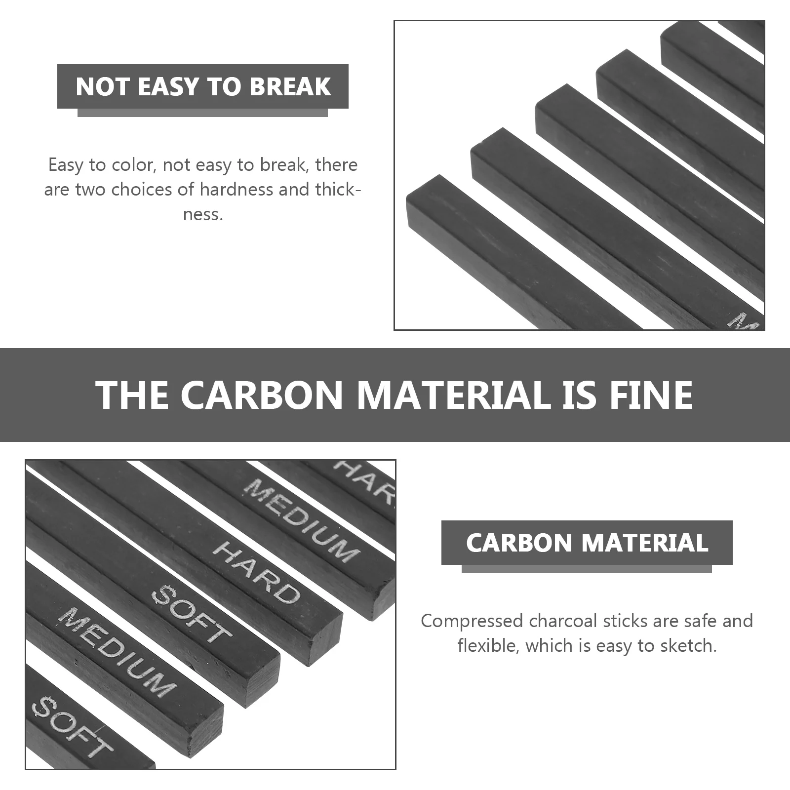 

6pcs Compressed Charcoal Sticks Sketching Bars Smooth Drawing Supplies For Artists Students Painting Tools Art Stationery