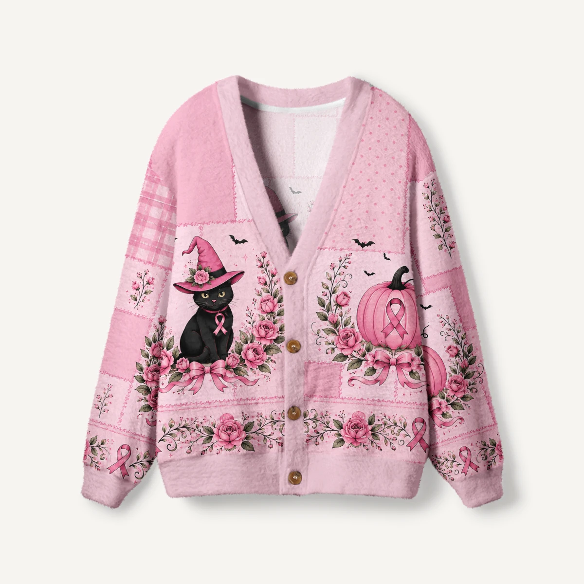 Fairy Tale Mushroom Frog Witch Garden Print Ugly Cardigan Sweater 3D-printed -7