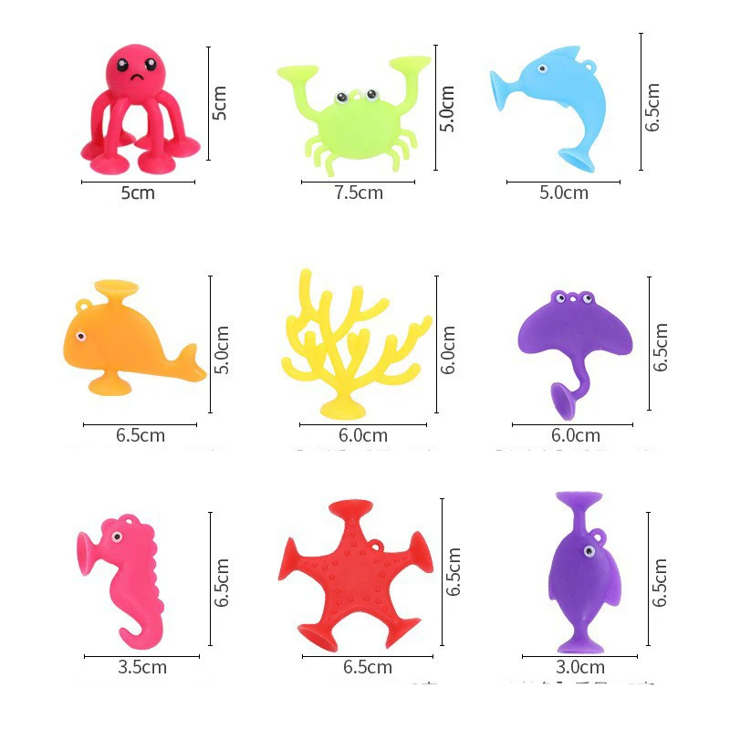 8/9pcs Cartoon Animal Suction Cup Toy Silicone Building Block Suction Bath Toy Sensory Fidget Sucker Toy Construction Set