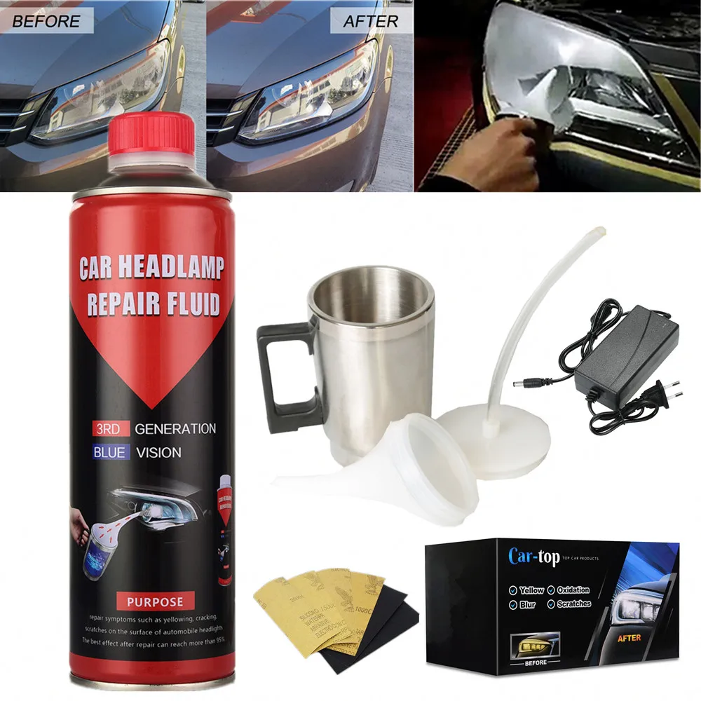 800G Car Headlight Polish Restoration Kit Liquid Set Polymer Headlight Repair Renovation Tool Evaporator Set Polish