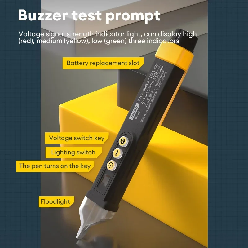 Imagem -04 - Deli-intelligent Voltage Tester Pen Voltímetro Power Detector Chave de Fenda Indicador Lápis Teste de Indução sem Contato Indicador 1000v