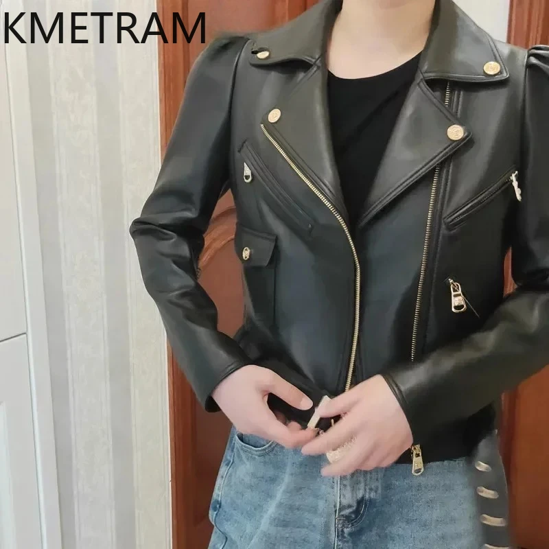 100%シープスキンジャケット レディース 高品質 ショート丈 ブラック 本革ジャケット バイカージャケット 秋服 2025 レディース レザージャケット