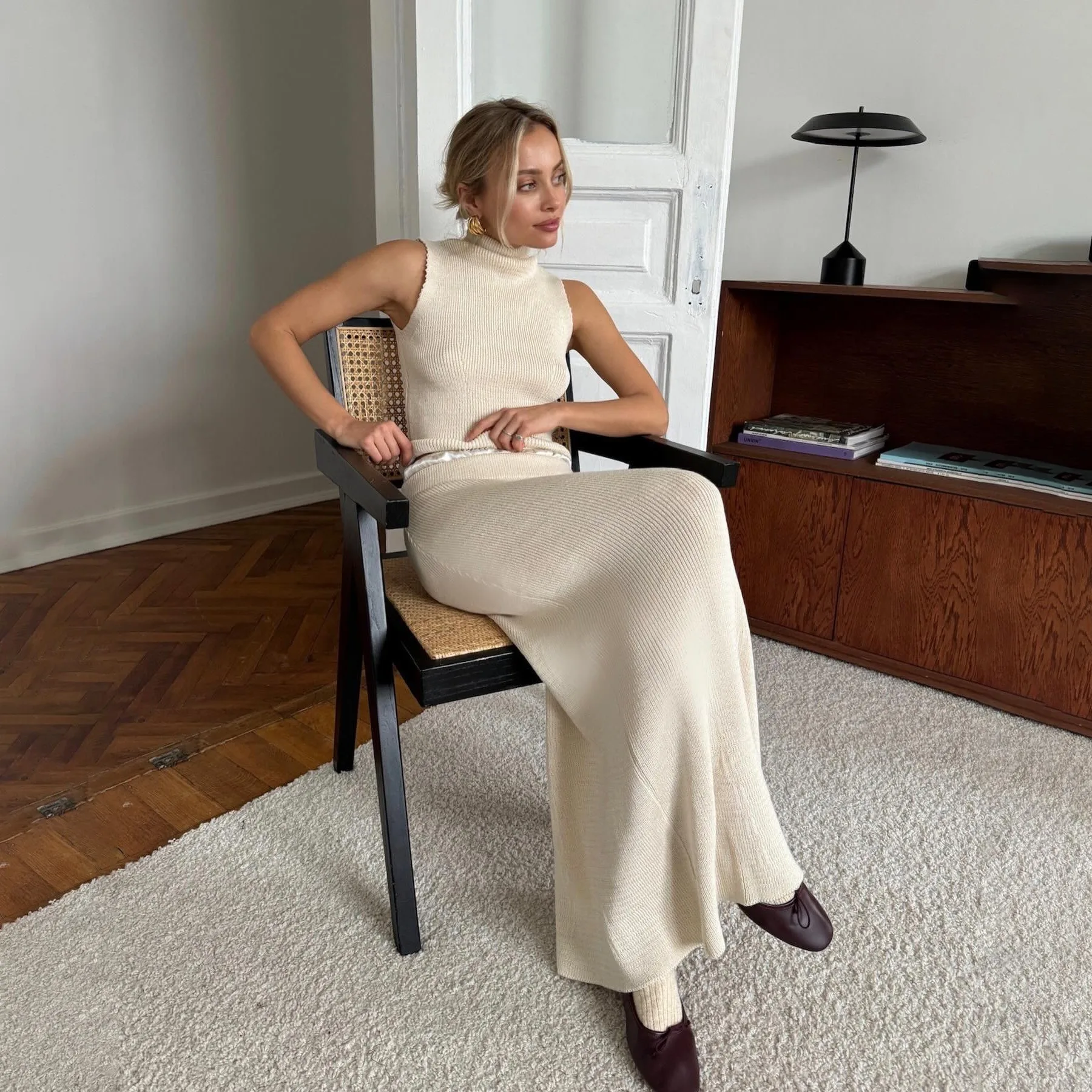 Donna elegante pullover senza maniche sottile top gonne a vita alta set da 2 pezzi dolcevita lavorato a maglia gilet gonna abito autunno