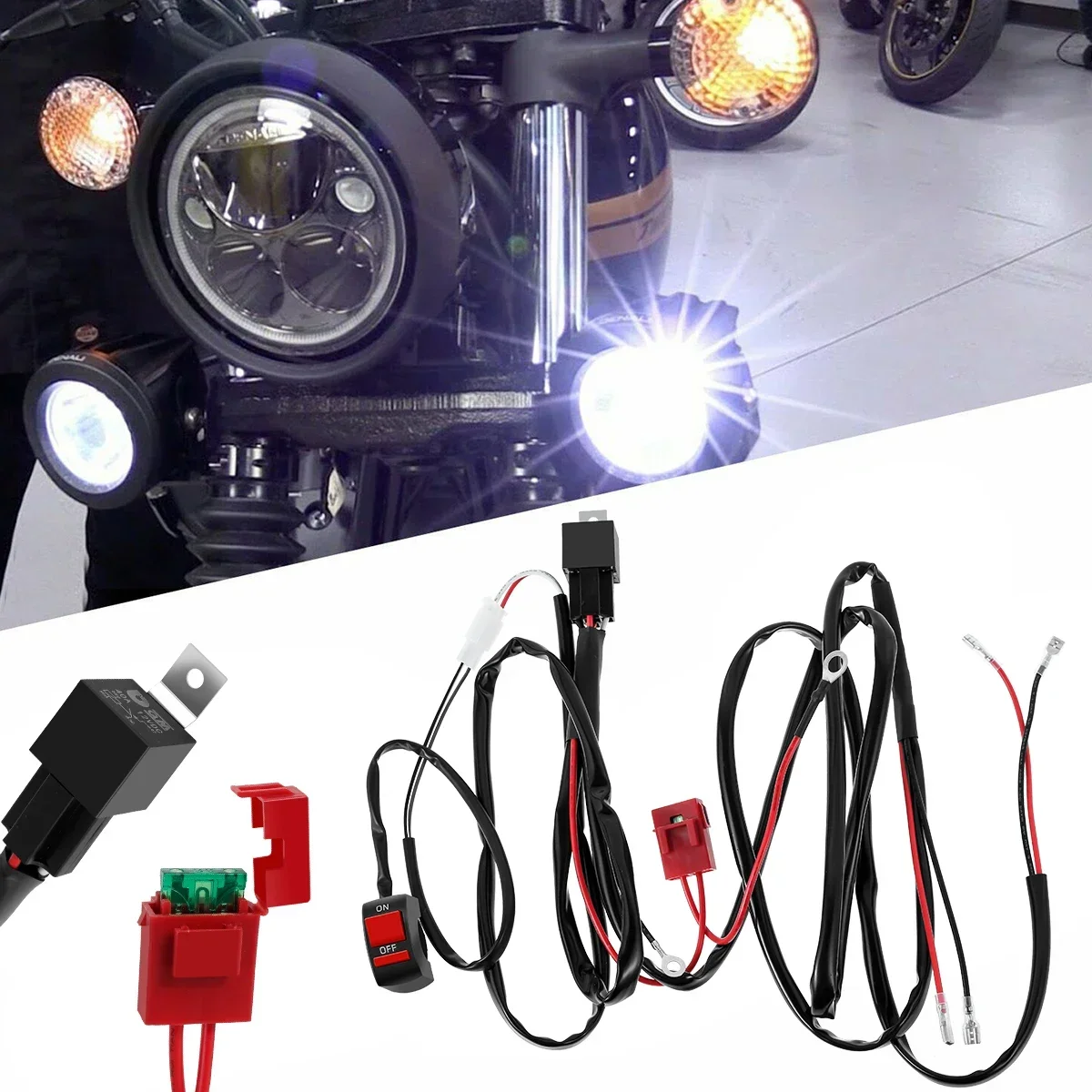 

Motorcycle Light Wiring Harness Headlamp Switch Relay Wire Motorbike Spotlight Cable LED Work Light Connector Wiring Harness Kit