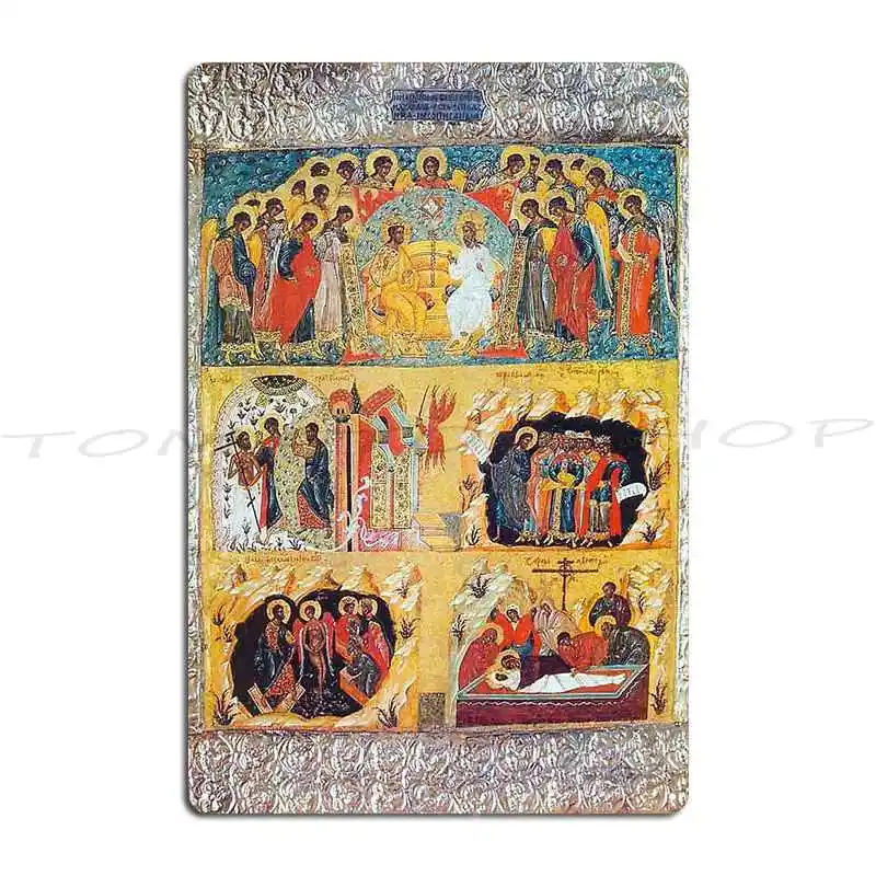 Letrero Metálico Decorativo de Pared con Icono Antiguo Ruso de la Virgen María Teotoca de Vladimir, Placa Decorativa para Garaje, Póster de Lata