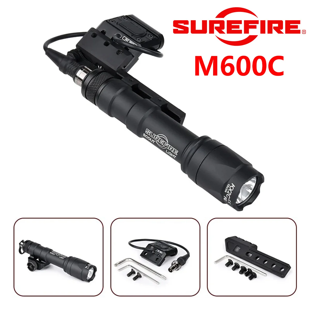 Lampe torche Surefire M300A M600C avec interrupteur à distance UNITY ModButton, base de montage décalée gauche/droite, lampe tactique pour airsoft et chasse.