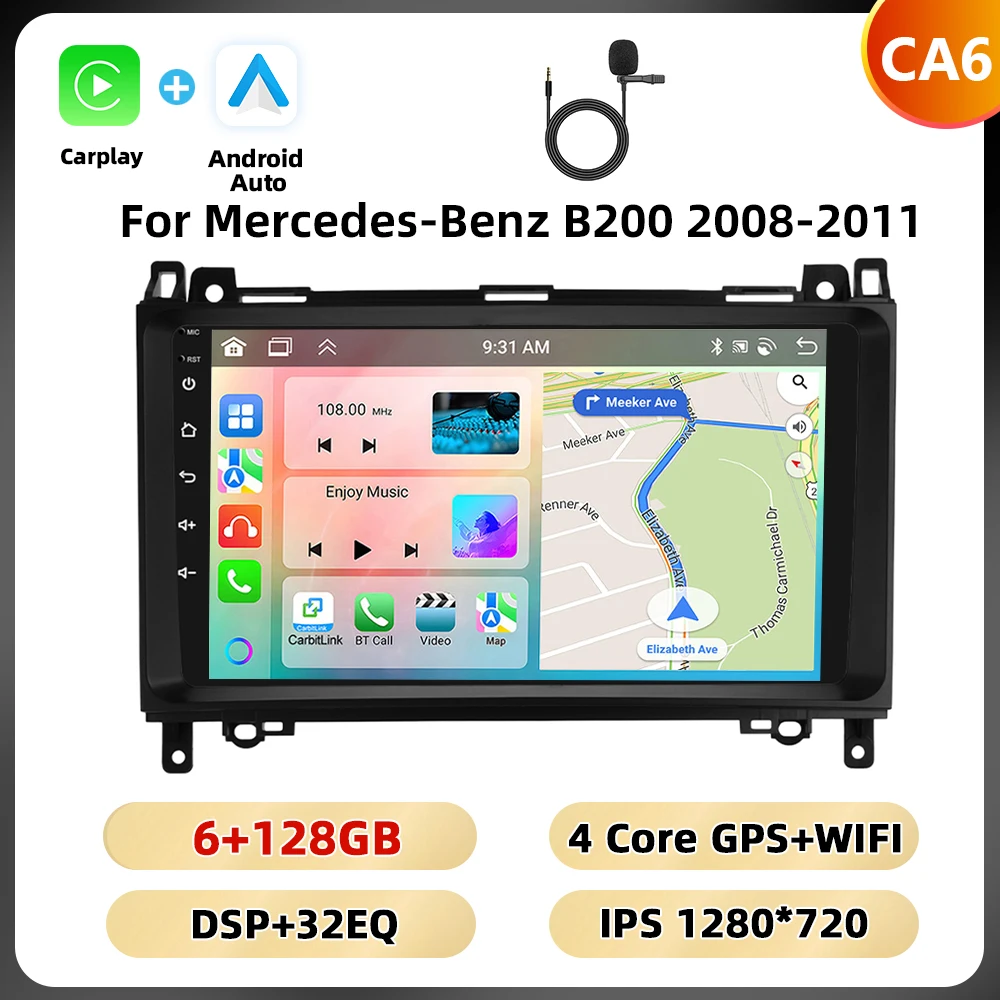 Podofo 8 128G 2din Autoradio Voor Mercedes-Benz B200 2008-2011 Multimediaspeler Navigatie Carplay Android Auto Rds Auto Audio