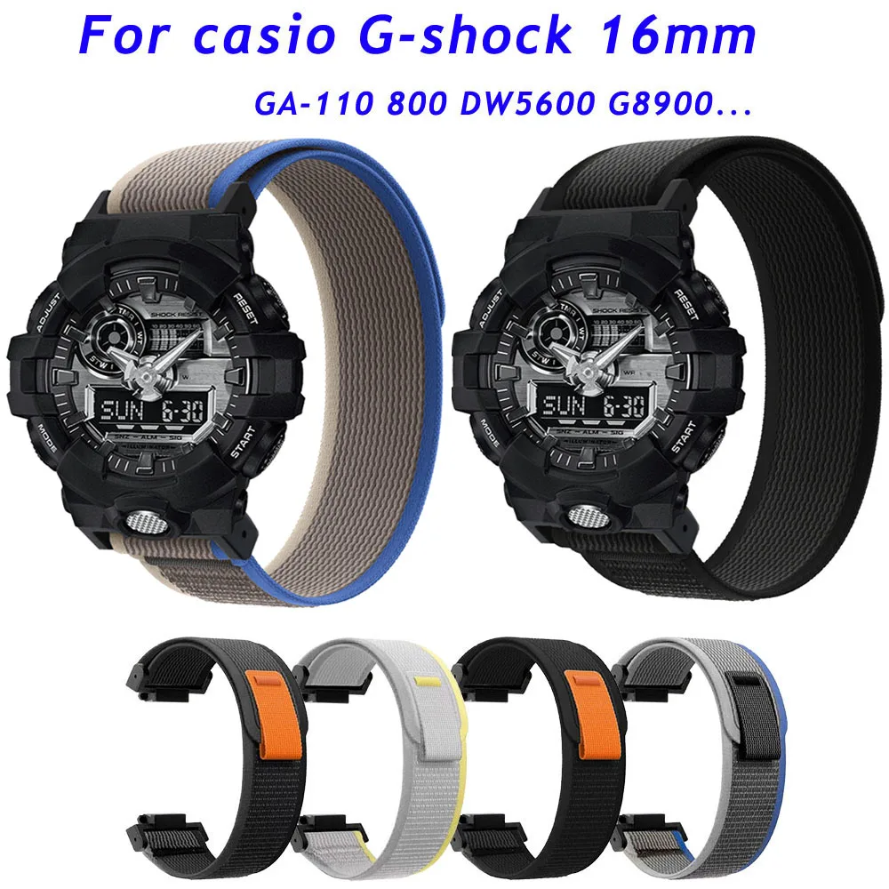 16mm Nylon Fabric Weave Loop Watch Band for Casio G-SHOCK GA-110 700 GD100 110 Sport DW5600 G-5600 GW-M5610 Strap Wristband Belt