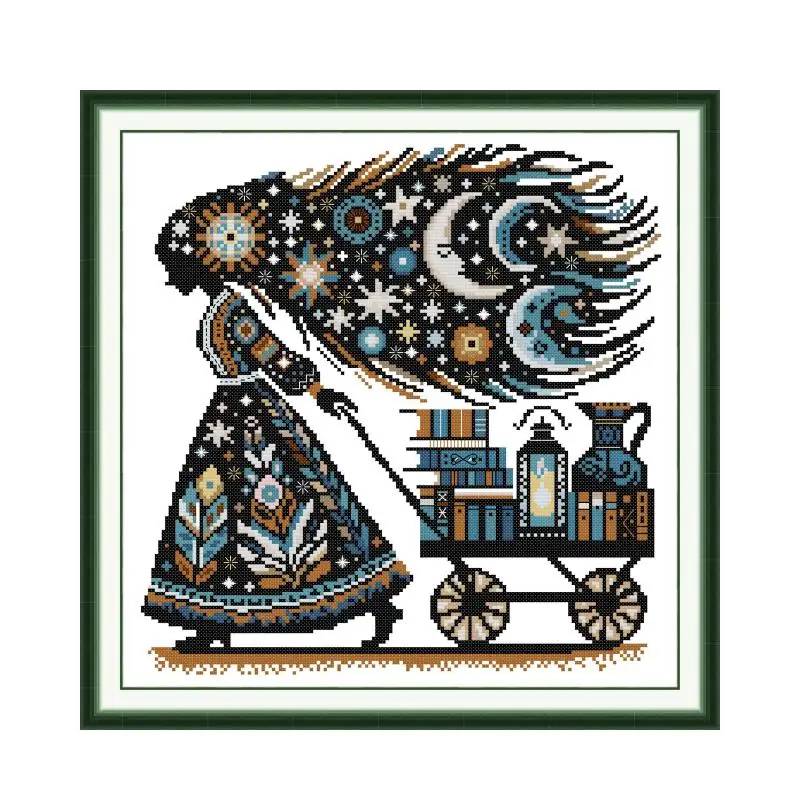 

The Knowledgeable Girl Cross Stitch Kits Art Crafts HD Pattern Aida 16/14/11CT Counted Stamped Canvas DIY Hand Embroidery Set