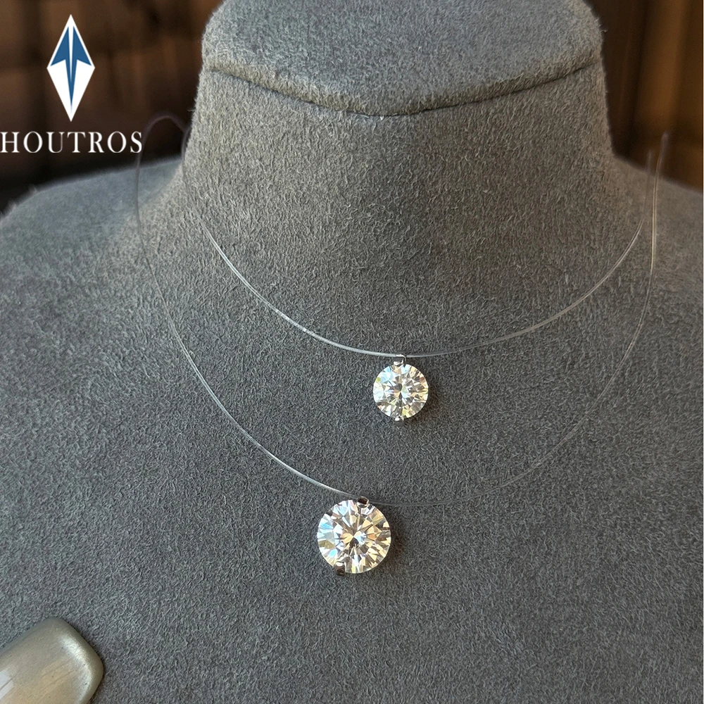 

Certified 0.5-5CT Moissanite Pendant Necklace for Women Invisible Transparent Fishing Line Choker S925 Silver Party Jewelry GRA
