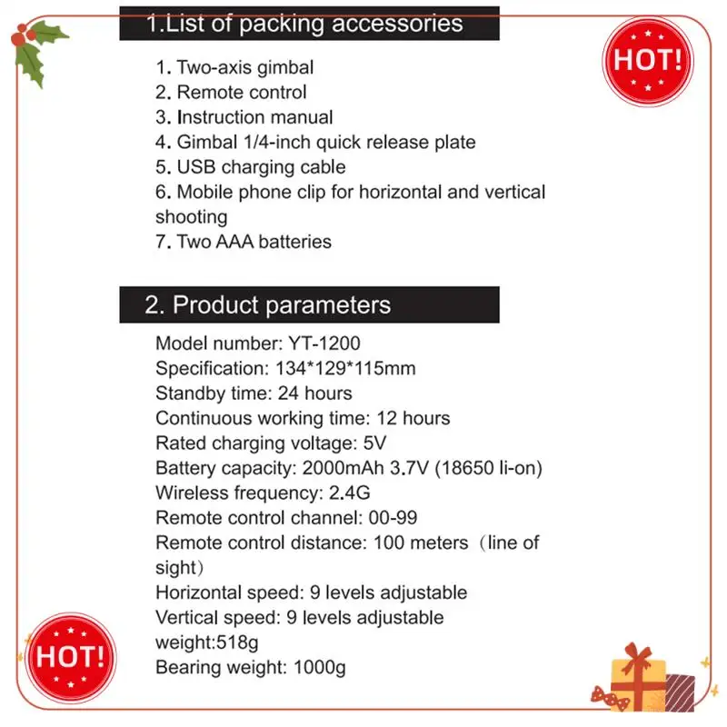 

Durable-YT-1200 Rotation Panoramic Remote Control Pan Tilt Motorized Tripod Electric Head Pan Tilt Black For Phones Cameras