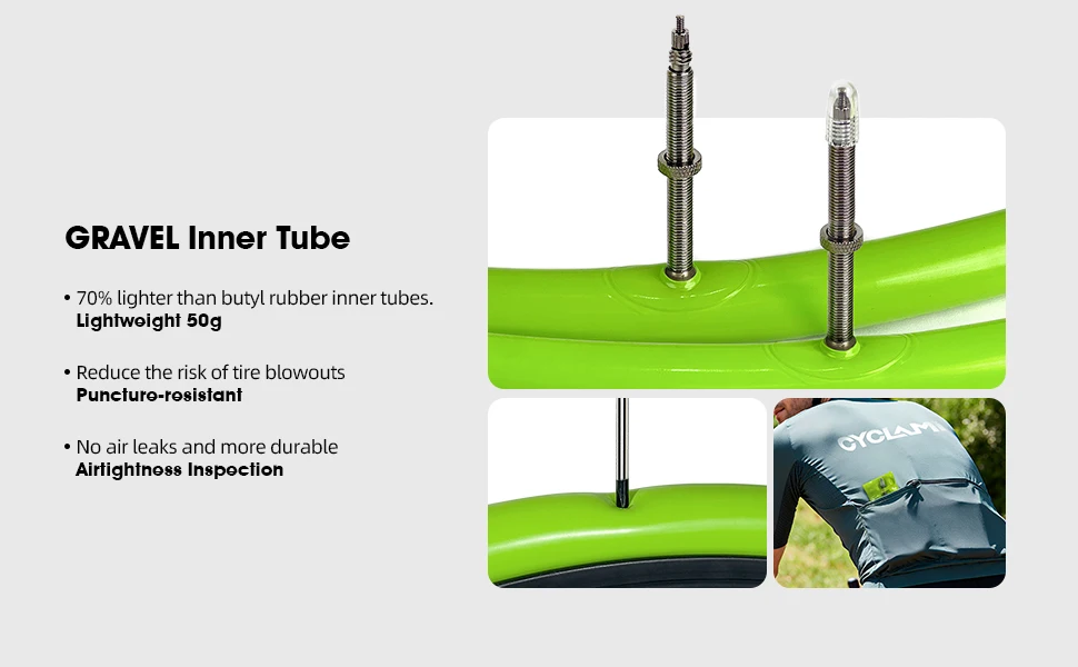 CYCLAMI Verbesserte Metallventil-Schlauchreifen für Rennräder und Mountainbikes, 29 Zoll, TPU, 700x32-47C, FV 60mm, mit herausnehmbarem Ventilkern – Detail 2